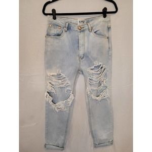 One Teaspoon Super Baggies Low Waist Tapered Light Wash Distressed Size 25